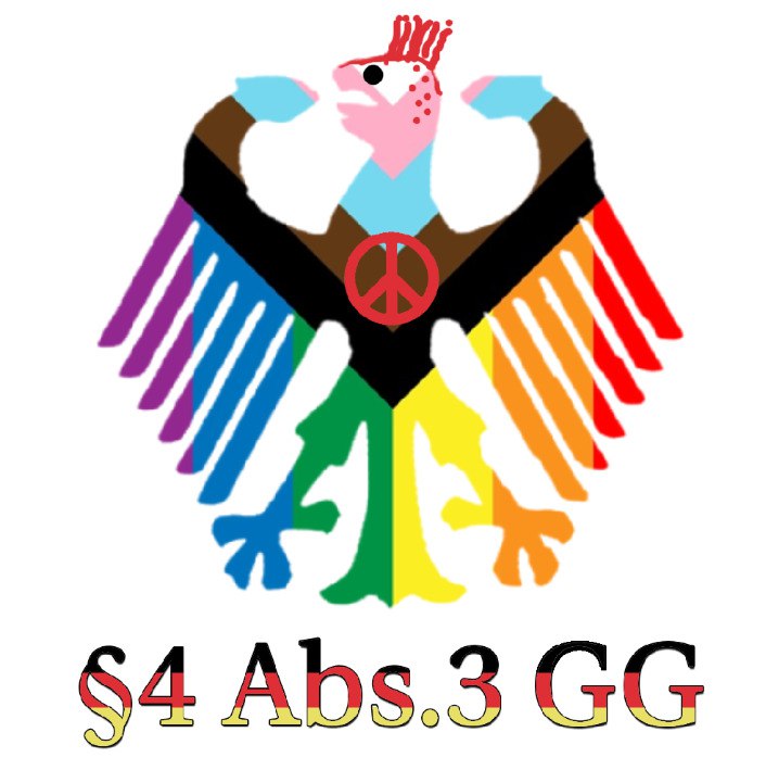 Bunter Bundesadler mit Unterschrift §4 Abs. 3 GG